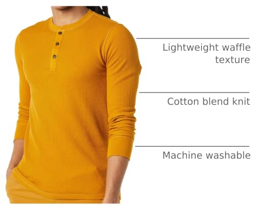 Amazon Essentials Men's Slim-fit Long-Sleeve Waffle Henley, Gold, Medium - image 3