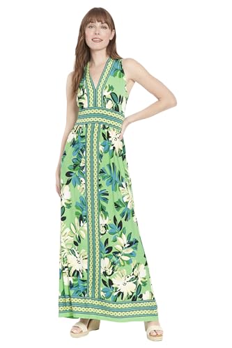 London Times Women's Dresses Sleeveless V-Neck Maxi Dress for Women | Casual Dresses for Women, Parrot Green/Teal, 10