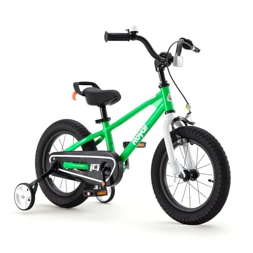 RoyalBaby Freestyle Kids Bike 14 Inch Childrens Bicycle with Training Wheels Toddlers Boys Girls Beginners Ages 3-5 Years, Green