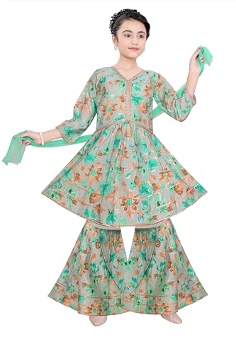 Indian Ethnic Kids Girls Kurta Plazzao Dress with Dupatta, Cotton Silk Fabric, 2 to 8 Years