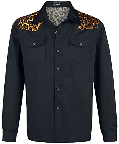 Banned Alternative Leo Panel Hombre Manga Larga Negro-Leopardo S, 80% Poliester, 20% Viscosa, Regular