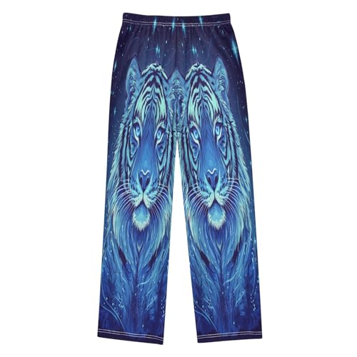 Blue Glowing Tiger Pajama Lounge Pants with Pockets Sleepwear Soft Elastic Waist PJ Bottoms 6-14 Years2