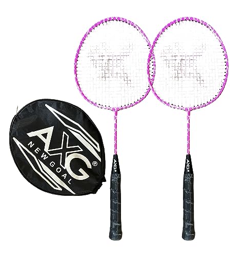 Image of AXG Durable & Stylish Design 2 Racquets with 3 Feather shuttles, net and Cover Badminton Kit (Pink)