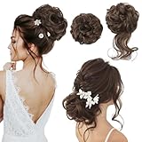REECHO Hair Bun Hair Piece, 2 Styles Classic Tousled Updo Elastic Messy Bun Scrunchies Fake Hair Bun Donut Ponytail Extensions Messy Hair Bun Accessories for Women - Chocolate Brown
