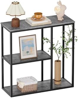WOHOMO Console Table, 12 Inch Narrow Sofa Table with 3-Tier Storage Shelves, 31.5 Inch Industrial Entryway Table for Living Room, Corridor, Hallway, Grey