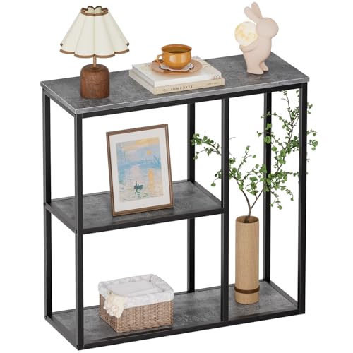 WOHOMO Console Table, 12 Inch Narrow Sofa Table with 3-Tier Storage Shelves, 31.5 Inch Industrial Entryway Table for Living Room, Corridor, Hallway, Grey