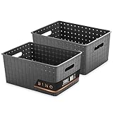 BINO | Plastic Storage Baskets Medium - Grey | THE STABLE COLLECTION | Multi-Use Storage | Rectangular Cabinet Organizer | Baskets For Organizing with Handles | Home Office Organization and Storage