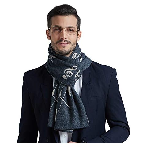 Bufanda WANYING Otoño Invierno Hombre 10% Lana Nota Musical Antracita & Beige Oscuro Cover