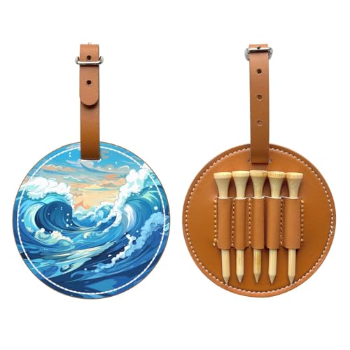 Cartoon Blue Waves Brown Golf tee Storage Bag - Durable and wear-Resistant Golf Accessories