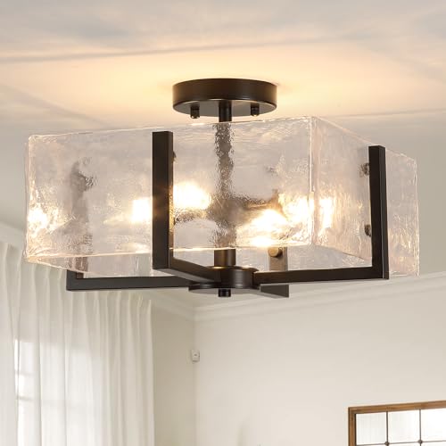 Webfkh Black Semi Flush Mount Ceiling Light 4-Light Glass Light Fixtures Ceiling Mount,14.96' Modern...