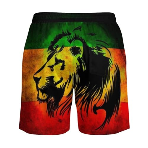 African Flag The Lion Of Judah Rasta Rastafari Jamaica Men's Swim Trunk Quick-Dry Shorts with Mesh Lining And Pockets4