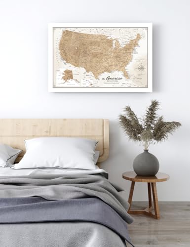Image of IPIC - Canvas USA Maps for Wall Decor, Push Pin Map Decor to Mark Travels, USA Travel Map Print for Home, Office, Study, and RV, Ready to Hang