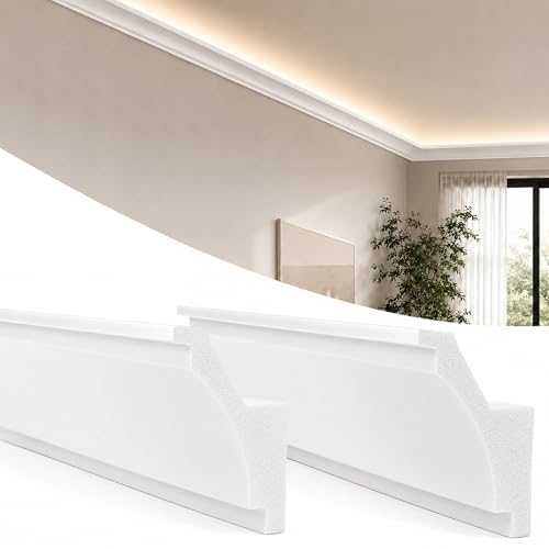 Image of moonoom 14 Pack 55 Ft Ceiling Crown Molding Trim, High Impact Ceiling Decorative Moulding, Room Top Light Strip Crown Molding for Ambient Home Bedroom Living Room Lighting (Style A)