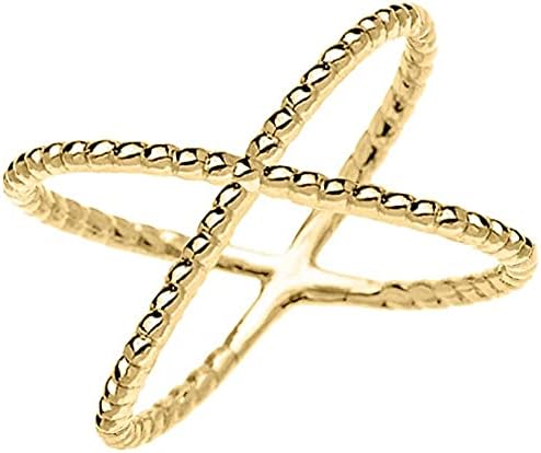 10K Yellow Gold Criss Cross Rope Cable Design Statement Ring - Size 8