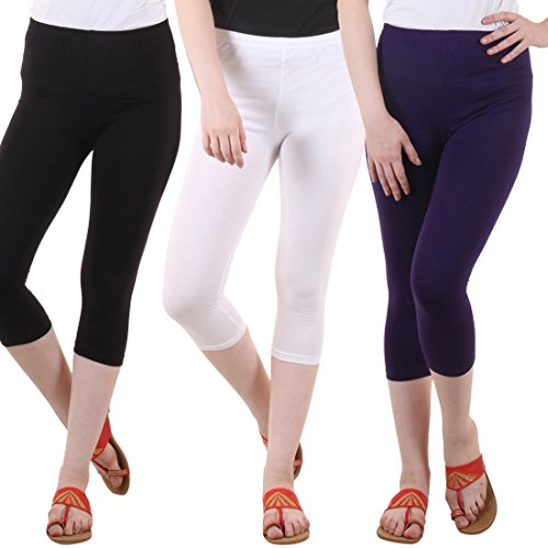 Image of DIAZ Women's Super Combed Cotton Elastane Stretch Slim Fit Printed Capri -Pack of 3