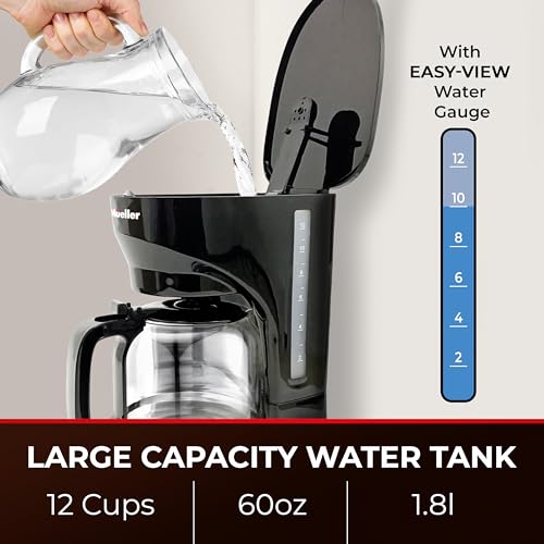 Müellerhome DC-550 Mueller 12-Cup Drip Coffee Maker - Borosilicate Carafe, Auto-Off, Reusable Filter, Anti-Drip, Keep-Warm Function, Clear Water Level Window Coffee Machine thumb #2