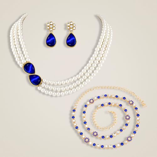 Image of Peora Faux Pearl Crystal Necklace & Jewellery Set Gift for Women