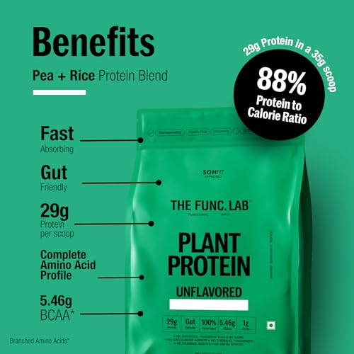 Image of The Func. Lab Plant Protein for Men and Women - Unflavored | 500g | 29g Protein per Scoop | Pea and Rice Blend | Vegan, Sugar‑Free | 100% Clean Label, Gut Friendly, Vegetarian