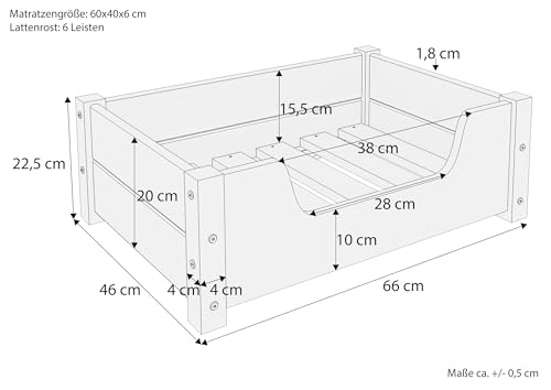 Erst-Holz Gemütliches Tierbett für Katzen und Hunde 60x40 Kiefer weiß V-30.32-W-60x40, Ausstattung:mit Rollrost. Polster und Matratze