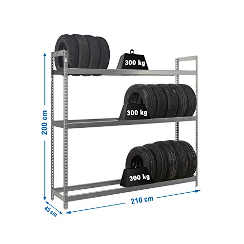 Estantería metálica para ruedas Autoforte 3 estantes Azul/Naranja Simonrack 2000x2100x450 mms - Almacén de ruedas - Estantería para ruedas - 300 Kgs de capacidad por estante