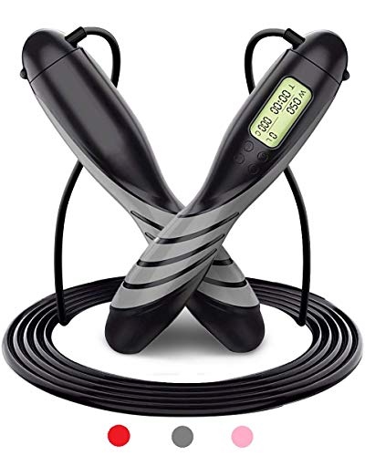 Lustar Jump Rope for Fitness - Adjustable 1lb Weighted Jump Rope, Rush Athletics Calorie Counting Ropeless Jumping Rope, Double Dutch Speed Skipping Rope Workout for Kids Adult Women Men Exercise