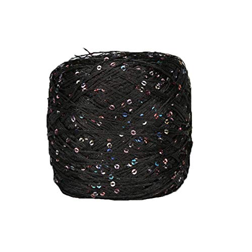 Clisil Black Sequin Yarn,Sparkle Yarn,Sequin Theread,Accessories,Fantasy Yarn,Polyester Yarn,Lace Yarn,Lame Yarn,Art Yarn Summer Bag Yarn 100g