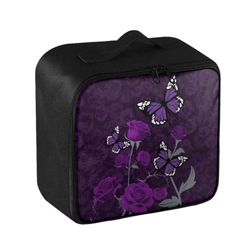 Image of Gomyblomy Purple Rose Butterfly First Aid Kit Bag for Home Car First Aid Kit Empty Emergency Kit Portable Travel Medical Supplies Storage Pouch Medicine Bag for Hiking Camping