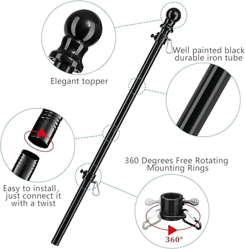 Barcetine American Flag with Pole - Includes 5ft Heavy Duty Flag Pole Holder for Outside House,3x5 Embroidered US Flag and Wall Mount Bracket,Tangle Free Flagpoles Kit for Porch,Garage,Outdoor