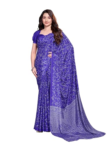 Image of Garden Vareli Floral Print Crepe Saree With Unstitched Blouse Piece
