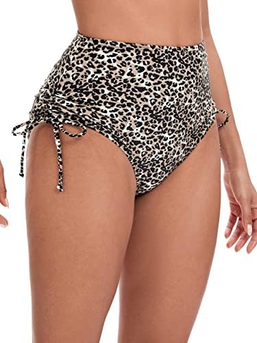 Danga bay Women's High Waisted Bikini Bottoms Adjustable Tie Side Swim Briefs Full Coverage Swimsuit Bathing Suit Bottoms Leopard