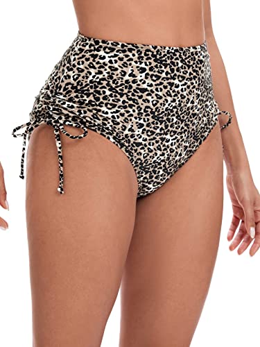 Danga Bay Women's High Waisted Bikini Bottoms Adjustable Tie Side Swim Briefs Full Coverage Swimsuit Bathing Suit Bottoms Leopard #TOP2