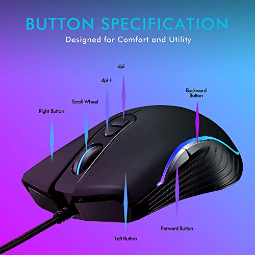 Mouse ottico con cavo USB (1.5m), DPI regolabile fino a 6400, 7 pulsanti, LED - Mouse gaming - Immagine 2