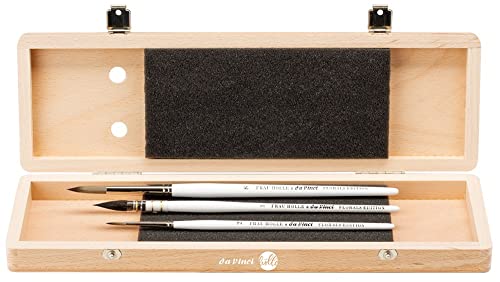 Juego de Pinceles en Estuche de Madera para Mujer Hölle & da Vinci, Flojo Watercolor Florals – 3 Pinceles