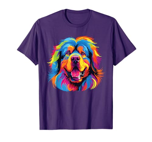 Retro Tibetan Mastiff Dog Tees Unisex-Adult Tibetan Mastiff Dog T-Shirt Multicolor Watercolor Short Sleeve T-Shirt Small