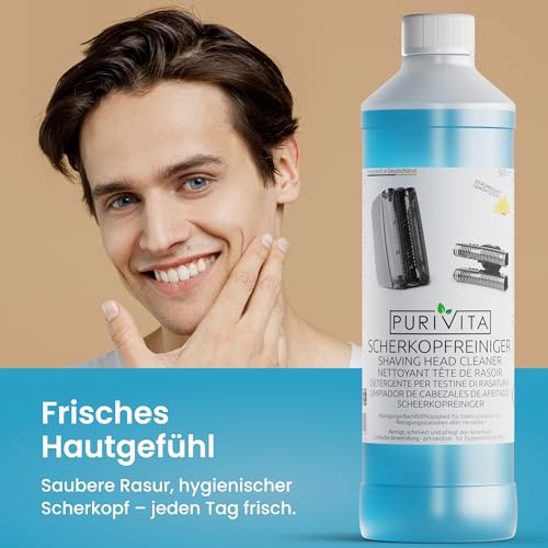 PURIVITA® Scherkopfreiniger Nachfüllflüssigkeit [500ML] - Scherkopfreiniger Kompatibel mit verschiedenen Reinigungskartuschen - Rasierer Reinigungsflüssigkeit Braun Clean & Renew Reinigungskartuschen