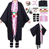 Amycute Kimono Cosplay Costume Set, Halloween Japanese Anime Cosplay Outfit (Pink, Small)