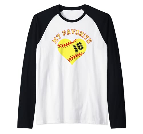 Softball Player 15 Jersey Outfit No #15 Sports Fan Raglan Baseball Tee, Black