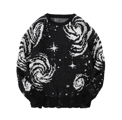 Men's Casual Pullover - Street Ripped Abstract Starry Sky Pattern Round Neck Knitted Sweater
