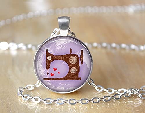 Collar con colgante para máquina de coser y coser, estilo vintage, con forma de cúpula de cristal, bonito regalo