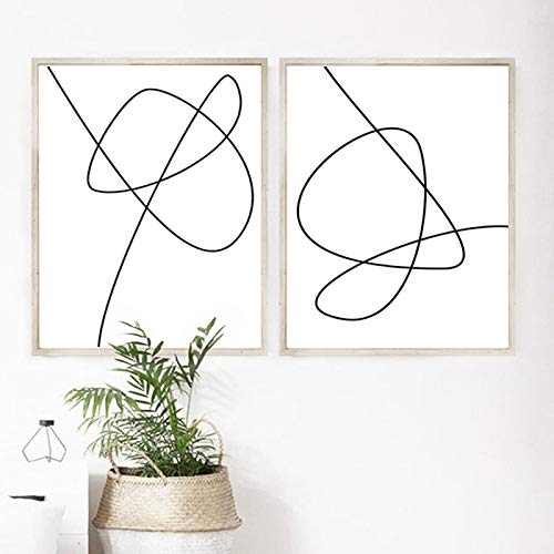Art mural moderne abstrait en toile noir et blanc 50x70cm lot de 2