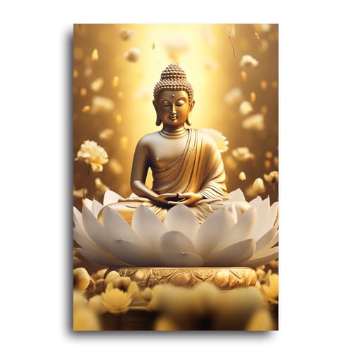LZIMU Gold Buddha Painting Zen Canvas Wall Art Buddha Statue Lotus Picture Spiritual Prints Spa Artwork for Yoga Meditation Buddhist Prayer Room(Picture-2 - Image 2