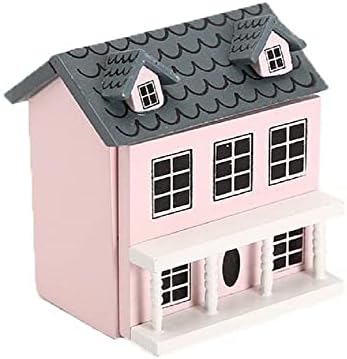 Miniature Cottage for Dollhouse Accessories Desktop Decor Wooden Mini House Storage Decoration Ornament Nice Present for Miniature Lovers (Pink)
