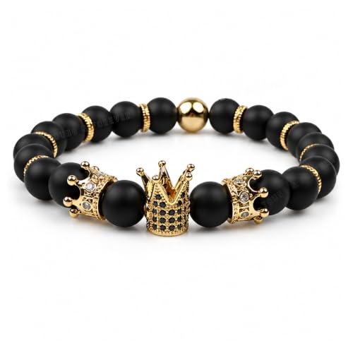 Image of Young & Forever Alpha Domain Natural Stone Beaded Bracelet for Men - Men's Hand Kadas & Healing Crystal Bead Bracelets with Metallic Charms (Pack of 1)