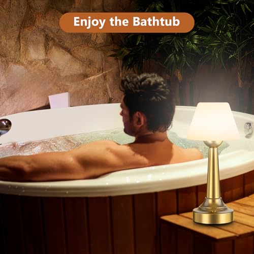 TRRMEZY Shower Lamp, Battery Operated Cordless Table lamp Waterproof, Rechargeable Lamp for Shower, Outdoor Deep Gold