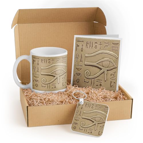 Egyptian Hieroglyphic Gift Set with Mug, Keychain, and Card - Unique Cream Decor for Historians and Educational Gifts