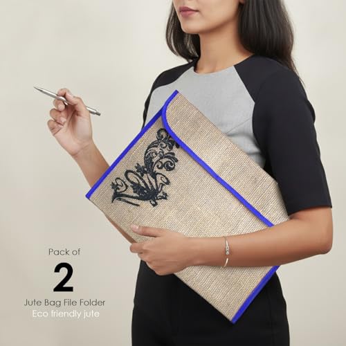 Image of Shuban Jute Document File Folder | Eco-Friendly A4 Size Envelope Folder with Velcro Closure | Multipurpose Certificate, Office, School & Travel Document Organizer (Style - 3 - Jute Folder- 2 Pcs)