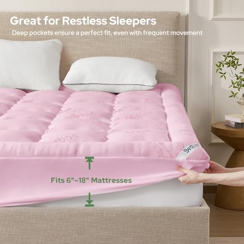 Image of BEDLORE Queen Mattress Topper , Thick Pillow Top Mattress Pad | Stretchable Pockets Fit 6 inch-18 inch Mattress, Soft Breathable Mattress Topper for Back Pain Relief and Hot Sleepers(Pink)