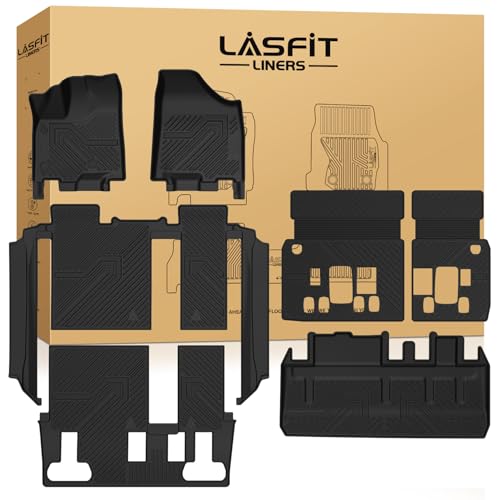 Image of LASFIT Floor Mats & Cargo Liner for Toyota Sienna 8 Seat 2013-2020 | All Weather TPE Custom Fit Sienna 8 Passenger Car Liners Full Set Automotive Accessories, Black