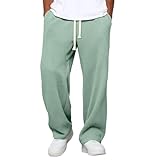 Waffle Pants Men Textured Drawstring Waist Solid Wide Leg Trousers Loose Fit Lightweight Breathable Hiking Sweatpants
