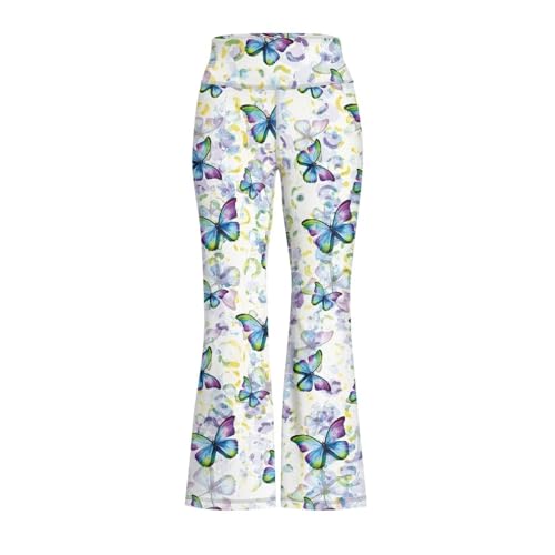 Yruonazao Blue Butterfly Pants for Girls Yoga Pants Size 13-14 Yoga Pants for Girls Activewear Leggings High Waisted Yoga Bootcut Pants Full Length Bell Bottoms Yoga,Pilates,Workout,Running,Cycling